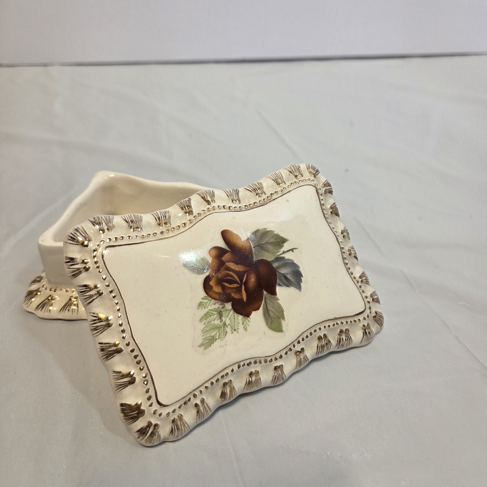 Vintage-Inspired Cream and Brown Floral Box